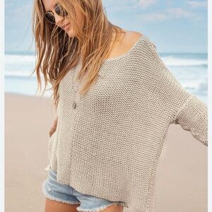 Wooden Ships Key West Chunky Crew Sweater Small Taupe Scandi Coastal Anthro